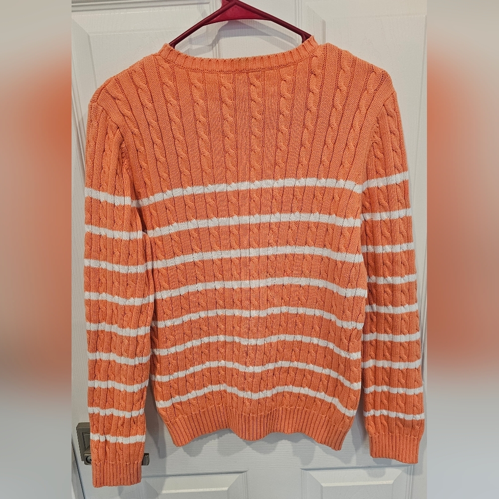 L-RL Women's Soft Orange & White Cable Crewneck Knit Sweater Size--L - Picture 8 of 10